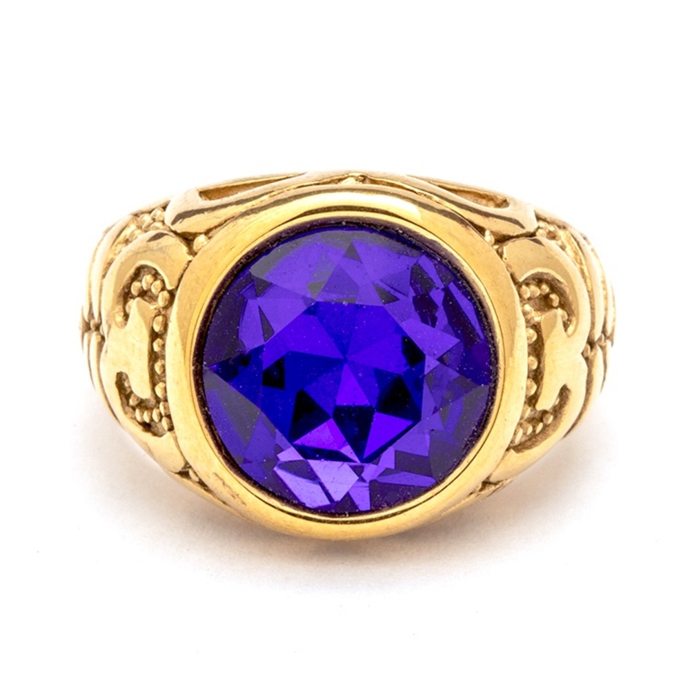 Vintage-Inspired Gold Stainless Steel & Purple Gemstone Ring
